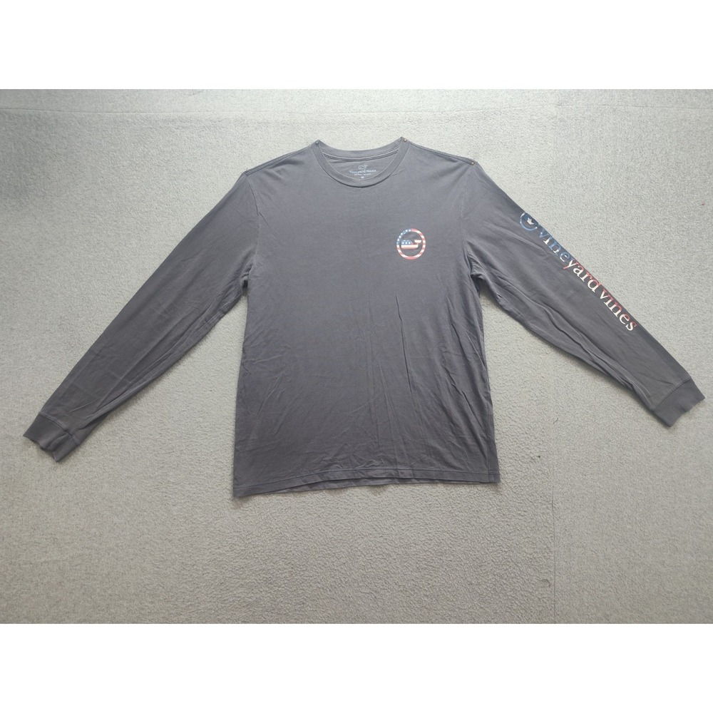 Vineyard Vines Men T Shirt M Gray Logo Long Sleeve Crew Neck Pullover Casual